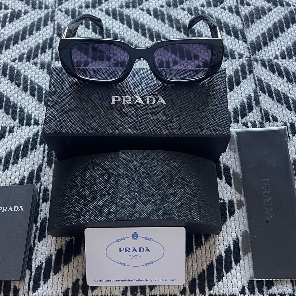 Prada PR 17WS Black Rectangle Sunglasses Unisex Thick Frame